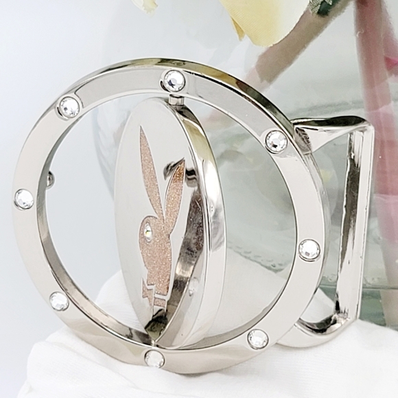 Y2K PLAYBOY Rhinstones Reversible Leather Black Belt Vintage RARE Circa2005 Pink - Picture 4 of 10